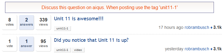 List of aiqus questions displayed directly on the course page